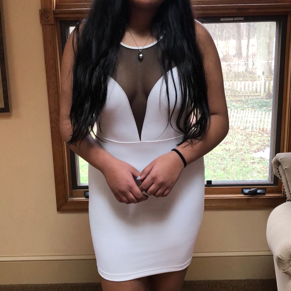 White and Black Mesh Party Dress
